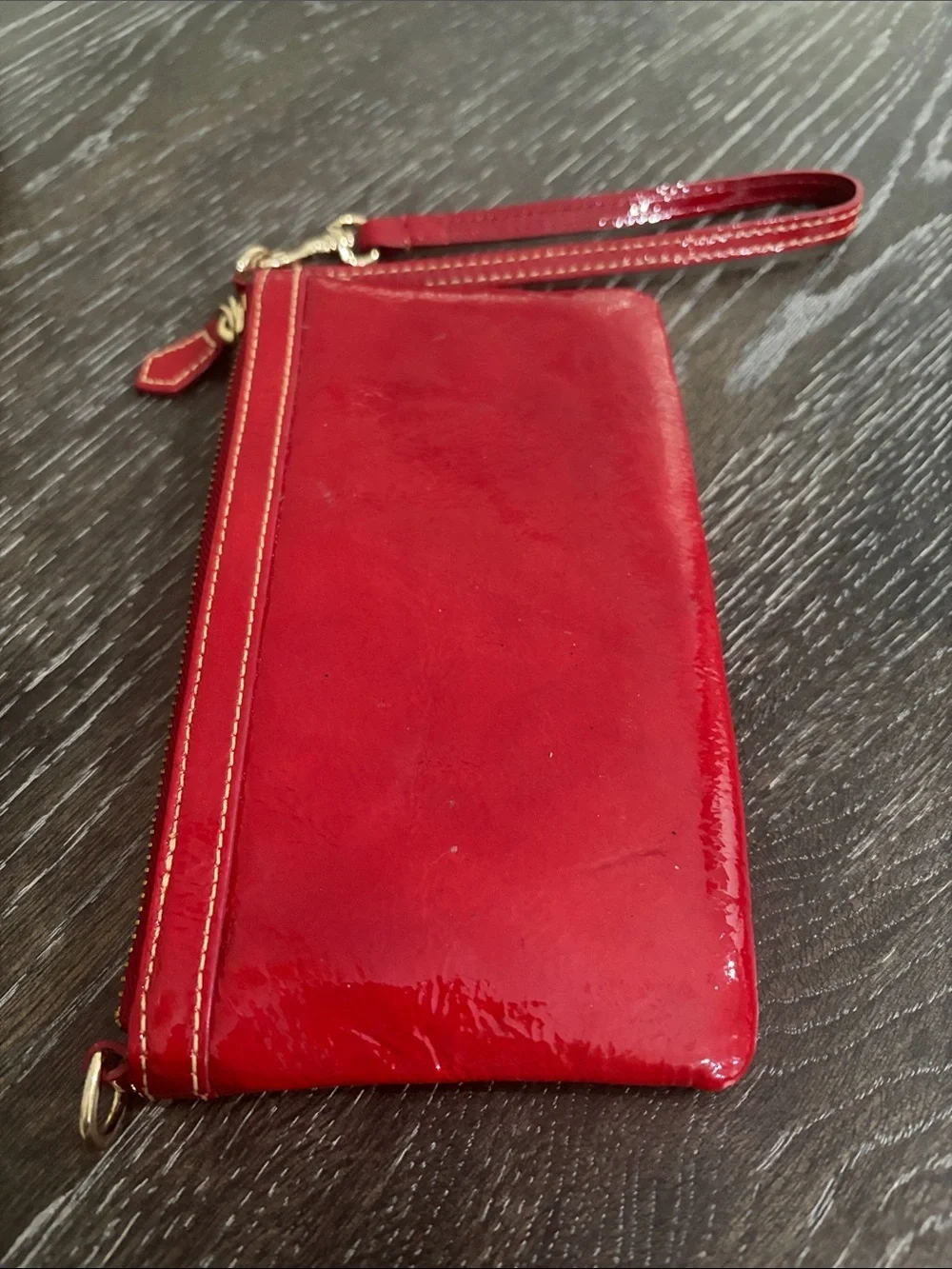 Dooney & Bourke Slim Wristlet Top Zip Patent Leather Cherry Red